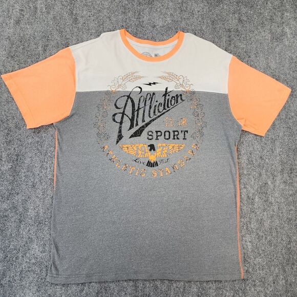 Affliction Shirt Mens 2XL Gray Orange Short Sleeve Tee Live Fast Eagle USA Made - Picture 1 of 14